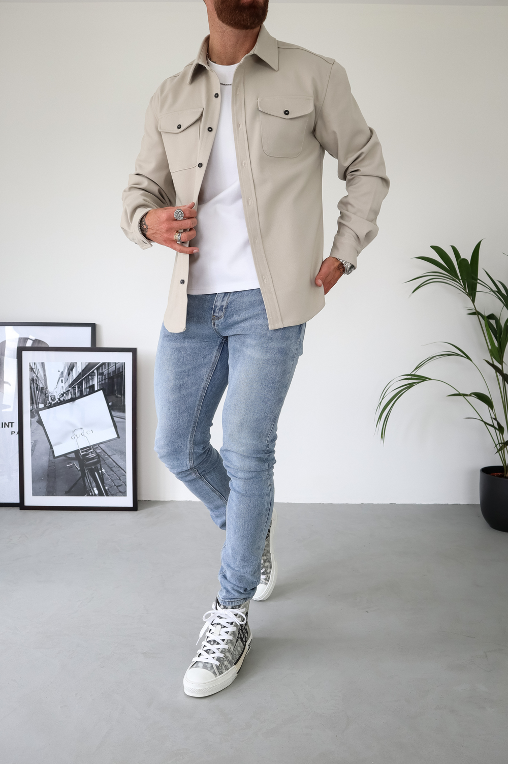 Men's Overshirt Jacket Long Sleeve Button-Up with Chest Pockets