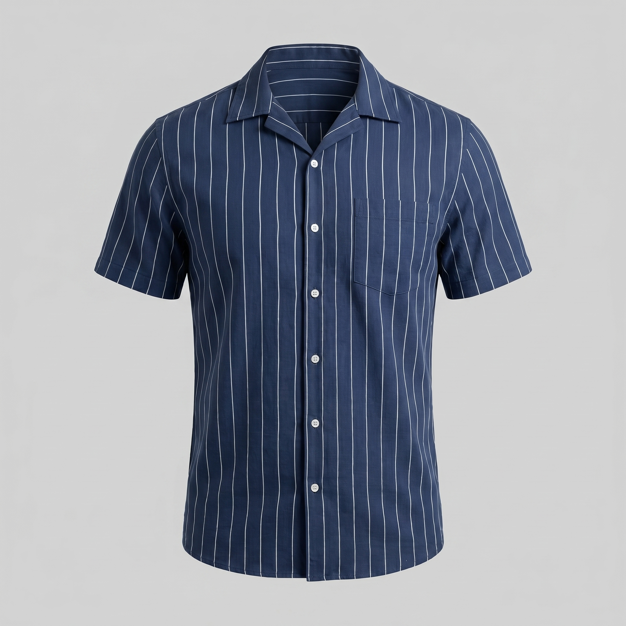 Men's Pinstripe Short Sleeve Camp Shirt Smart Casual Summer
