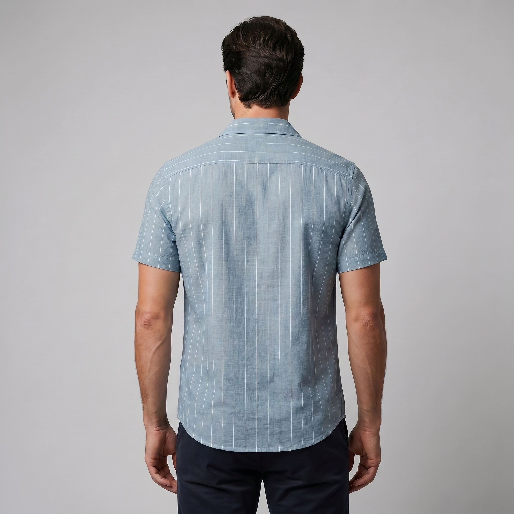 Men's Pinstripe Short Sleeve Camp Shirt Smart Casual Summer