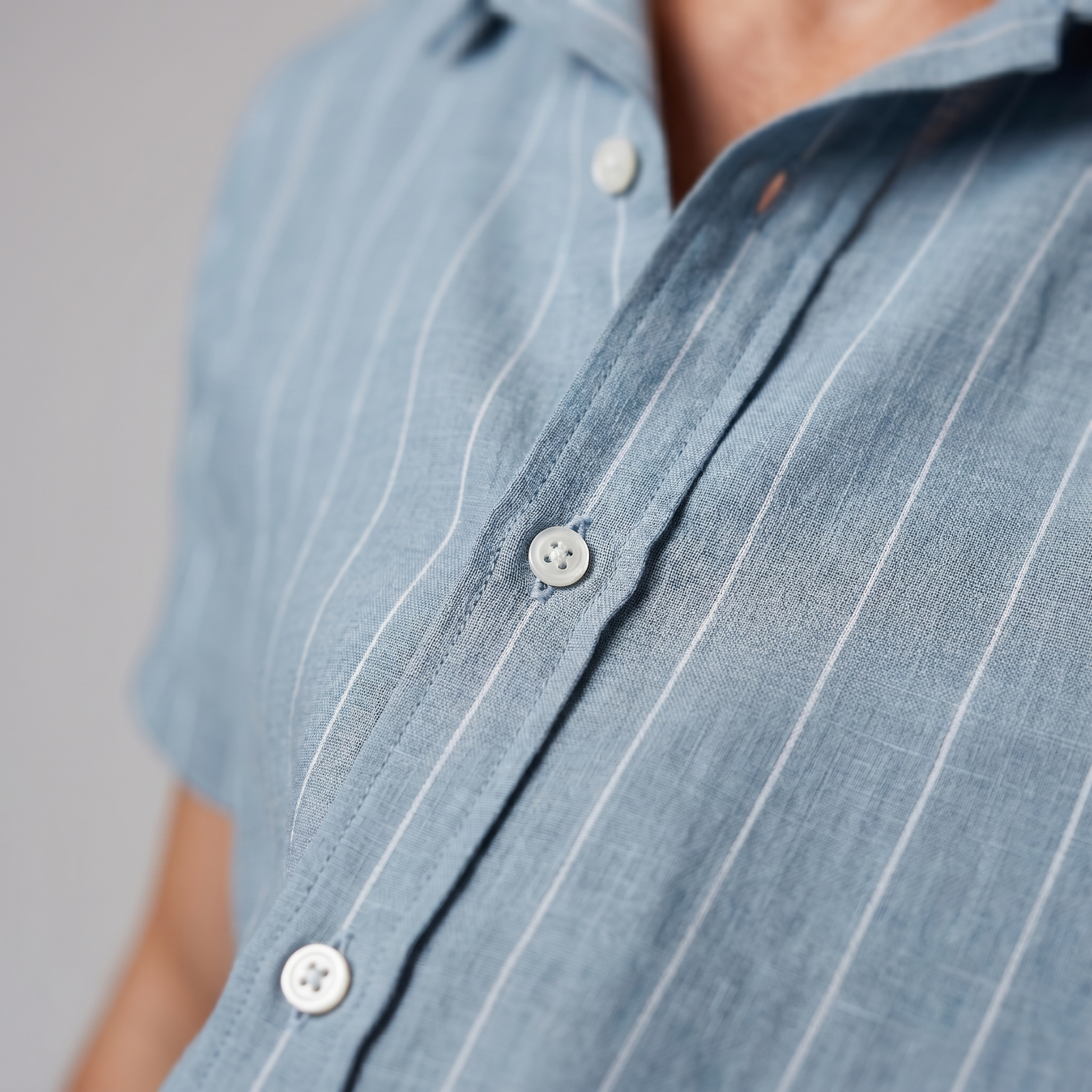 Men's Pinstripe Short Sleeve Camp Shirt Smart Casual Summer