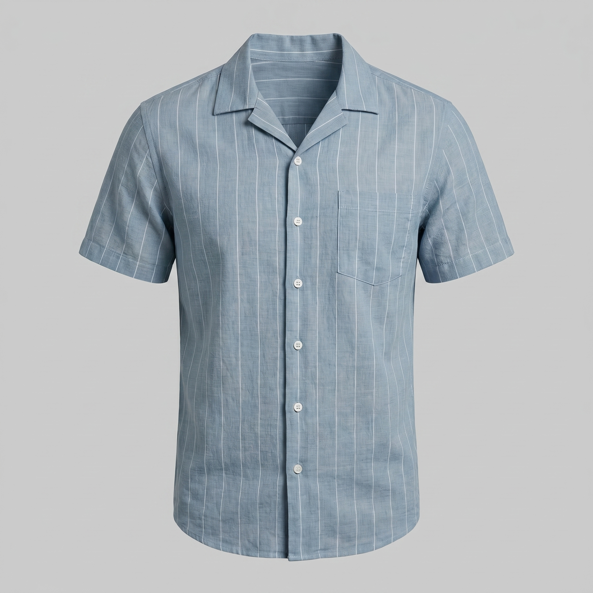 Men's Pinstripe Short Sleeve Camp Shirt Smart Casual Summer