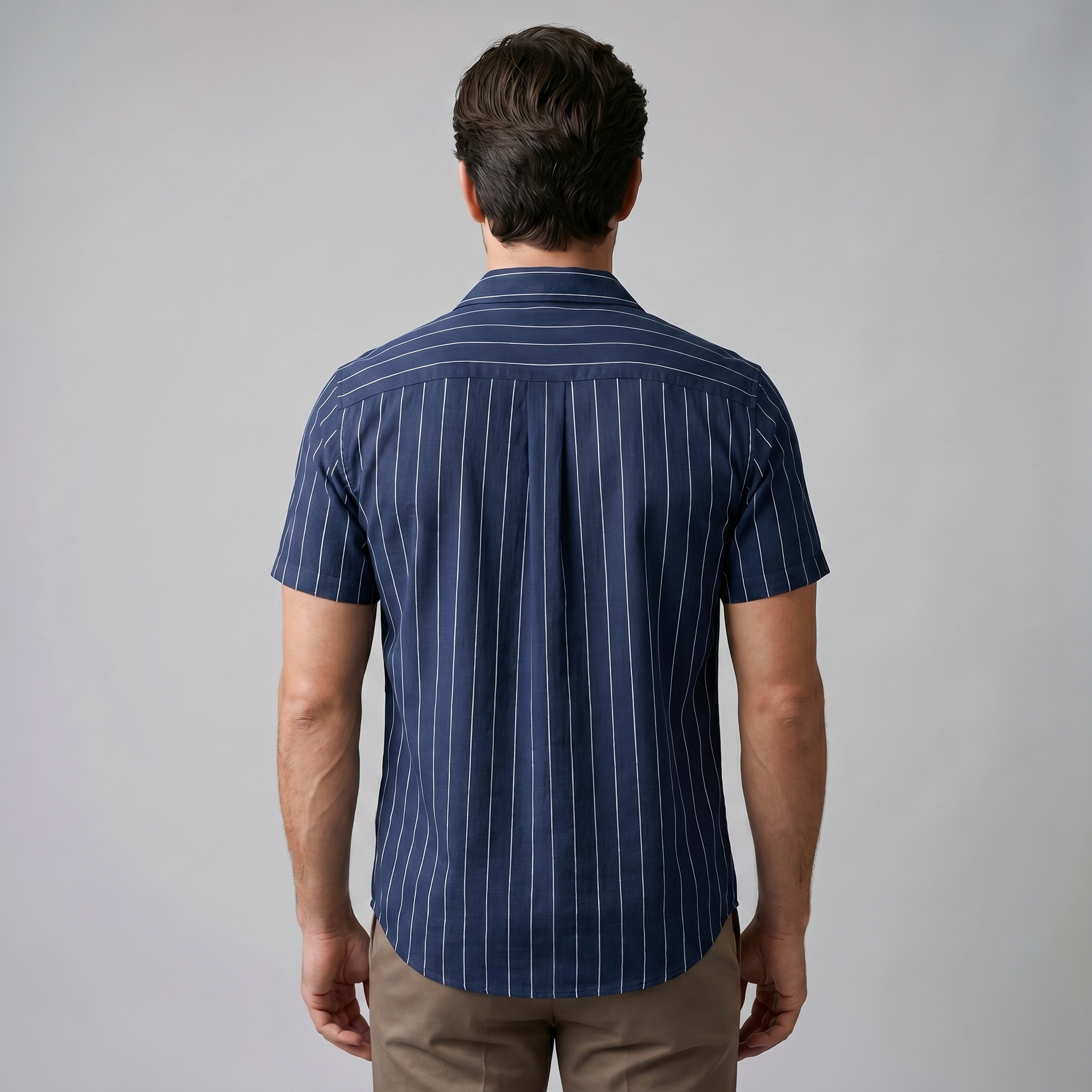 Men's Pinstripe Short Sleeve Camp Shirt Smart Casual Summer