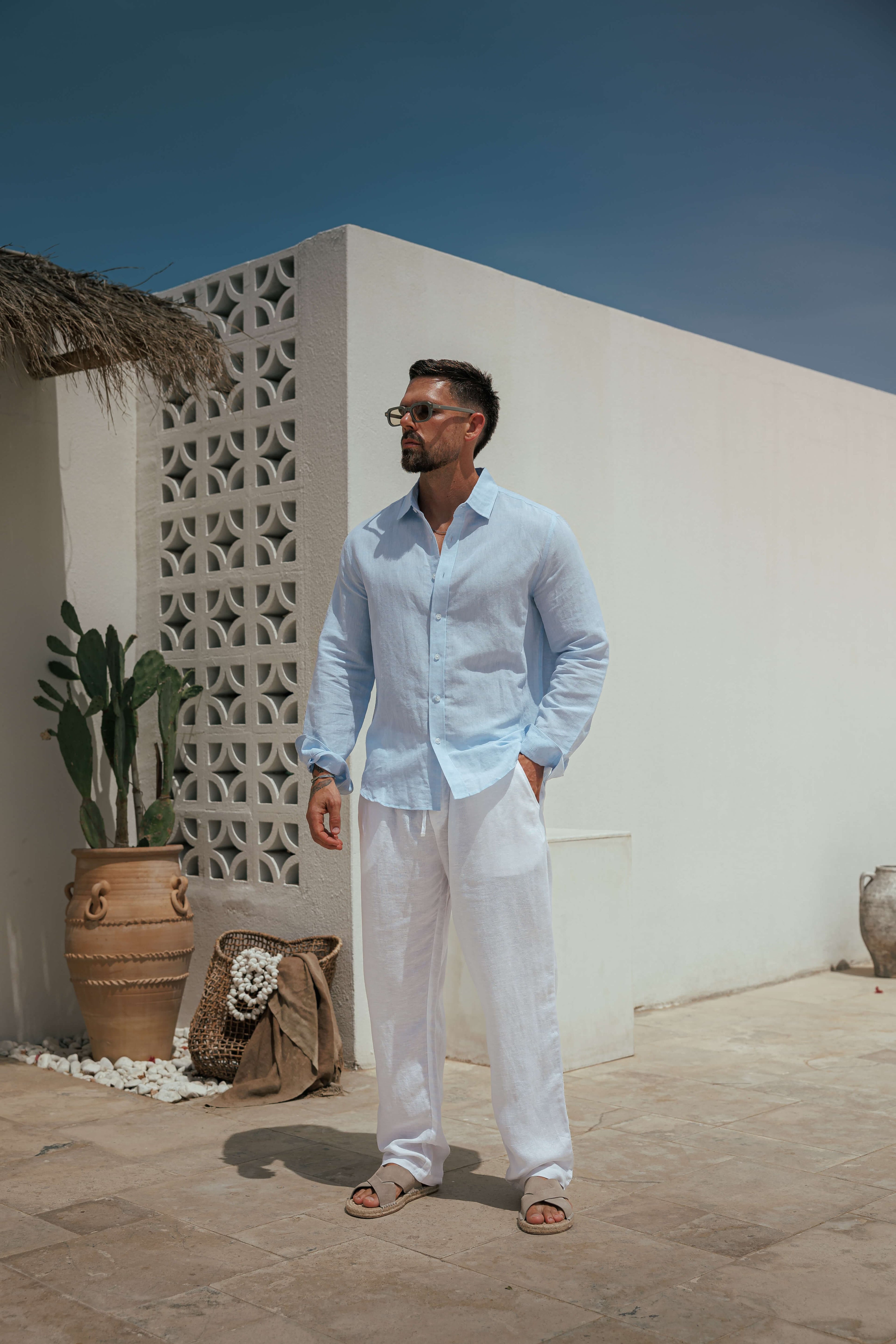 Men's Premium Linen Shirt Long Sleeve Classic Casual Summer