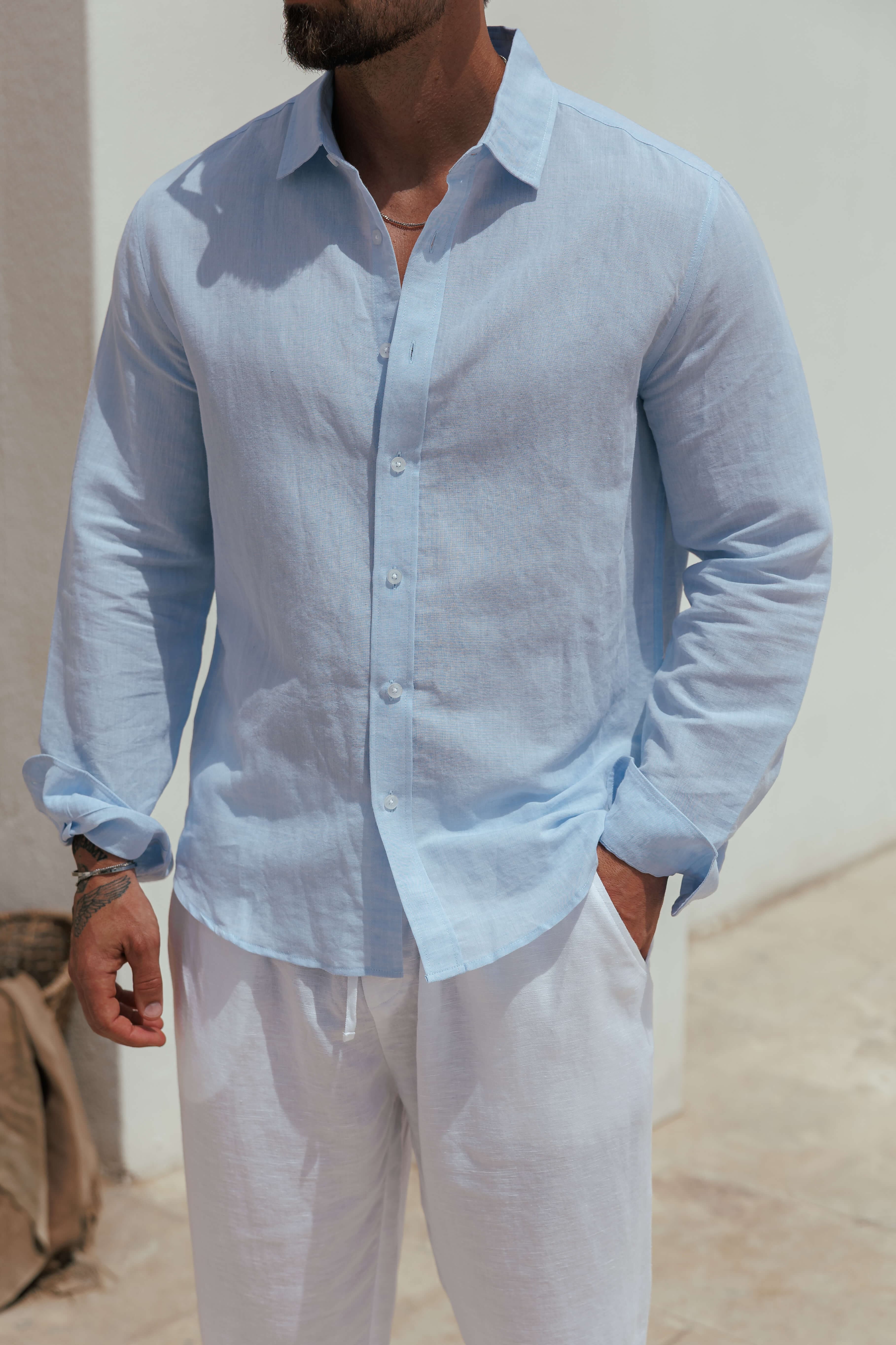 Men's Premium Linen Shirt Long Sleeve Classic Casual Summer