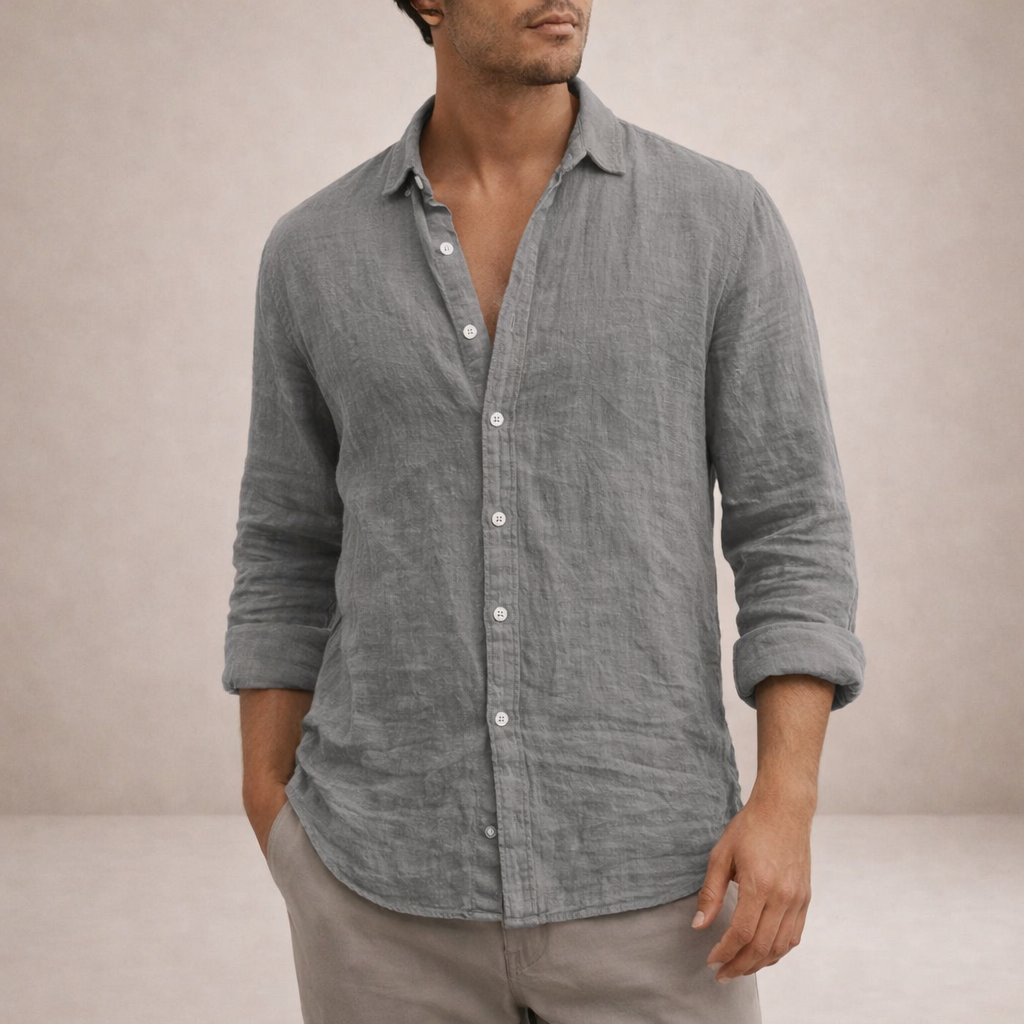 Men's Regular Fit Linen Shirt Long Sleeve Open Collar Breathable