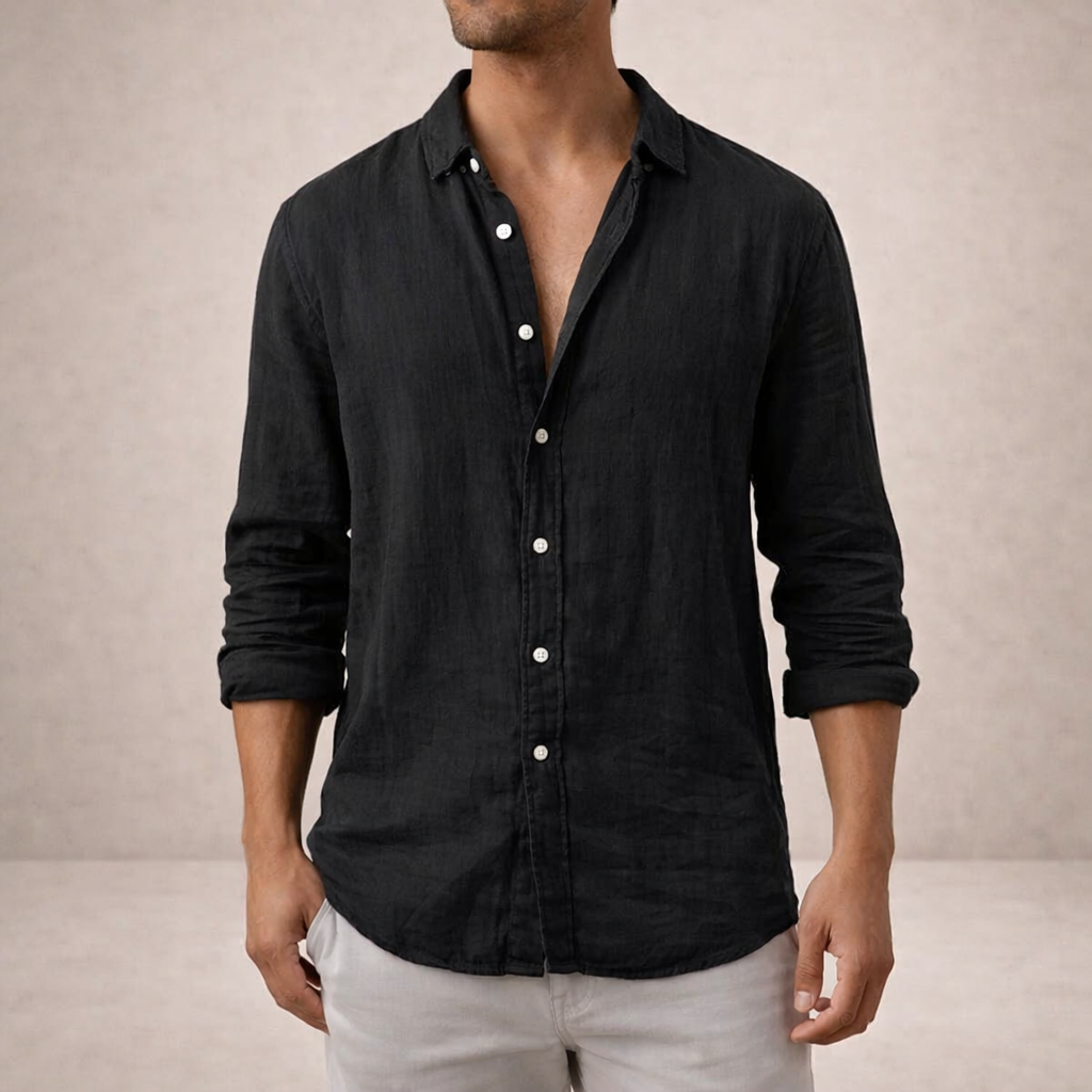 Men's Regular Fit Linen Shirt Long Sleeve Open Collar Breathable