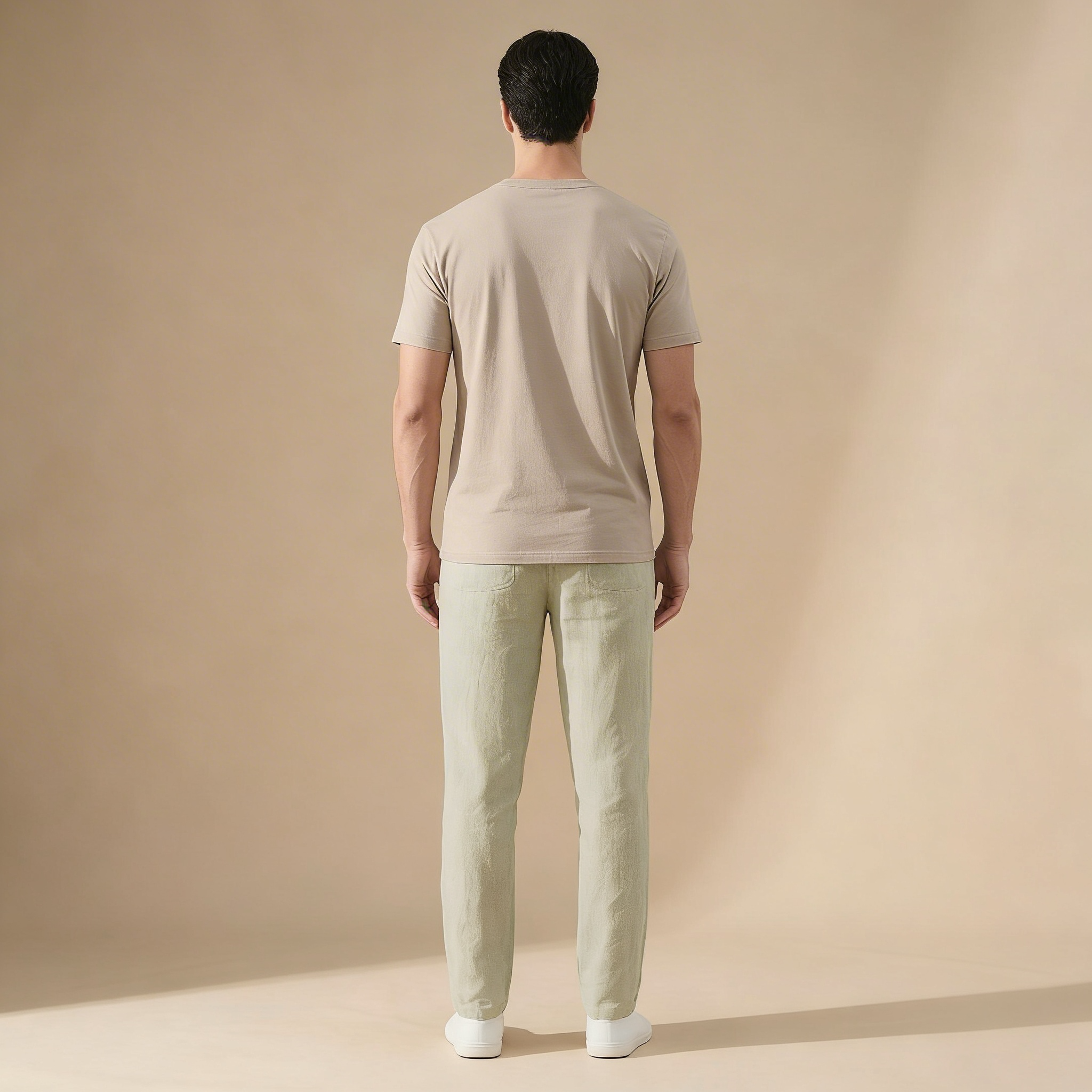 Men's Regular Fit Linen Summer Trousers Breathable Elastic Waist
