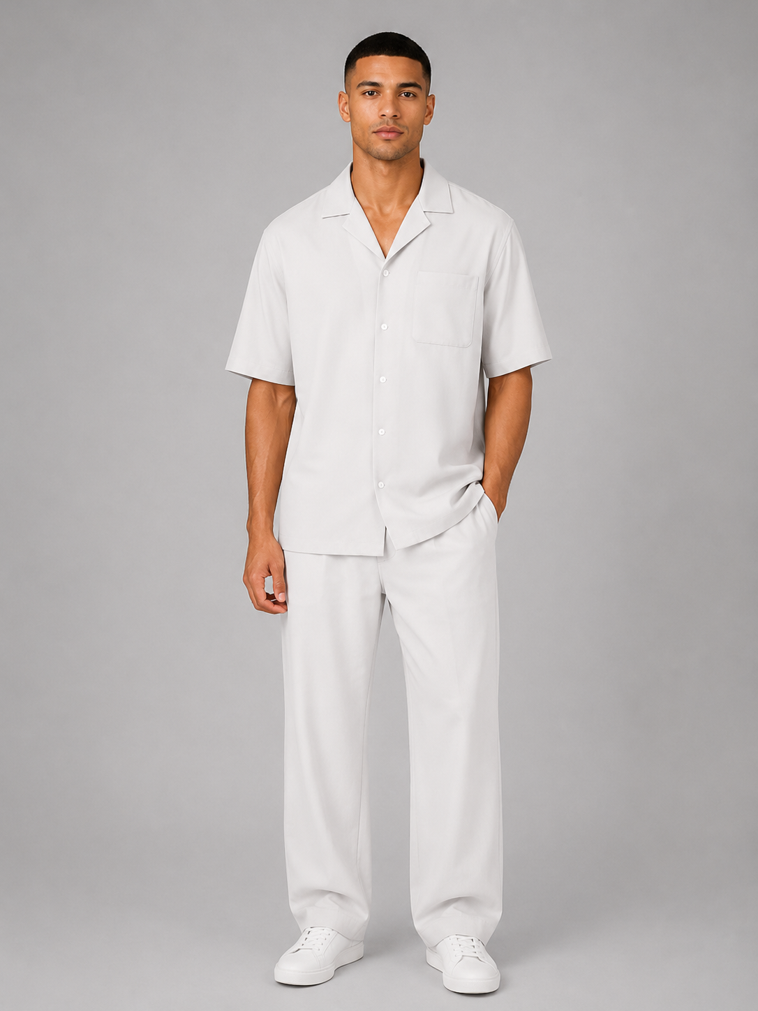 Men's Relaxed Summer Co-Ord Set Short Sleeve Shirt and Drawstring Trousers