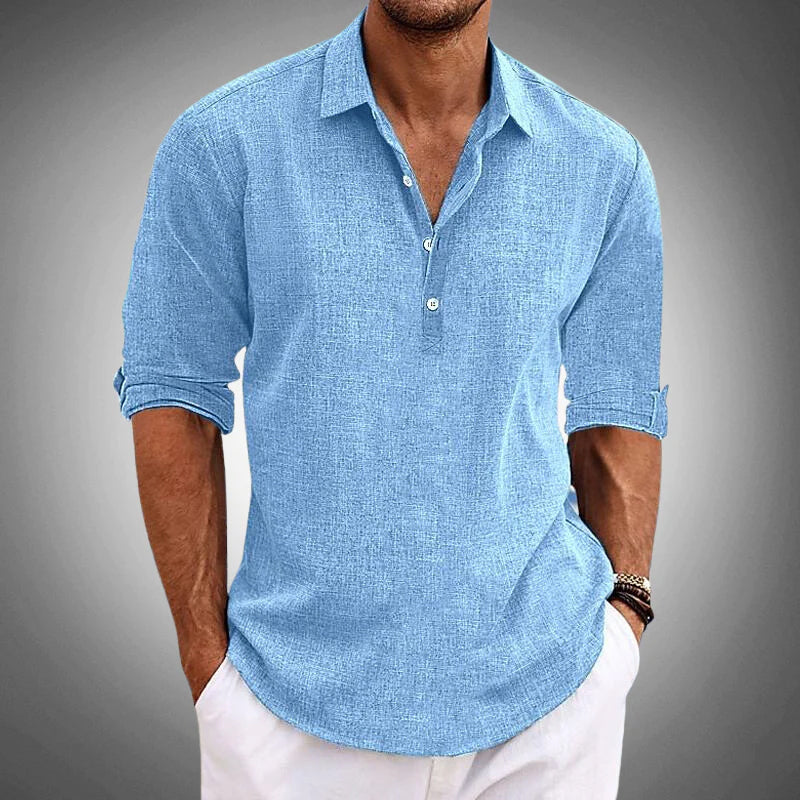 Men's Short Sleeve Linen Casual Shirt Breathable Summer Button-Up