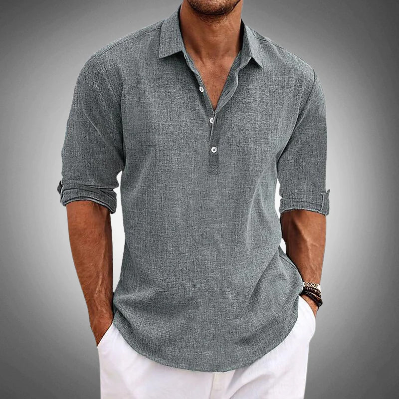 Men's Short Sleeve Linen Casual Shirt Breathable Summer Button-Up