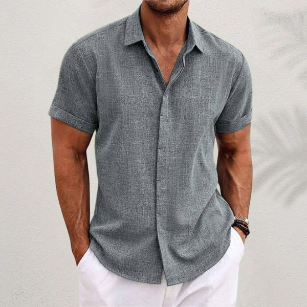 Men's Short Sleeve Linen Shirt Open Collar Summer Breathable