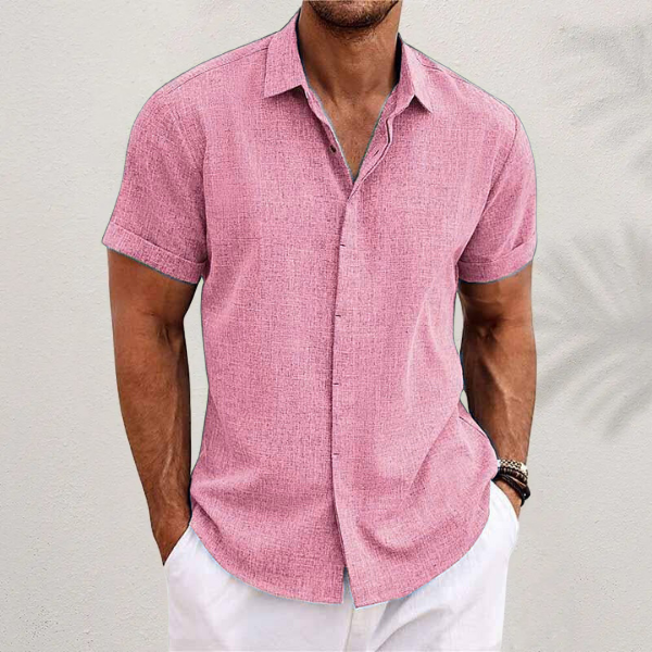 Men's Short Sleeve Linen Shirt Open Collar Summer Breathable