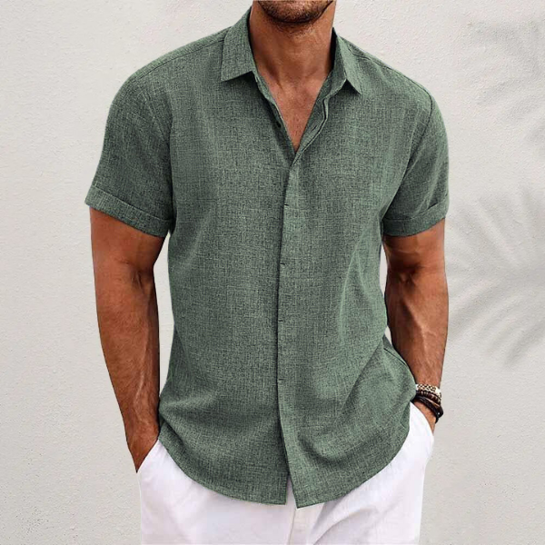 Men's Short Sleeve Linen Shirt Open Collar Summer Breathable