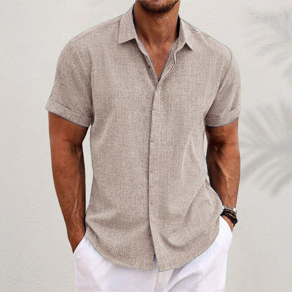 Men's Short Sleeve Linen Shirt Open Collar Summer Breathable