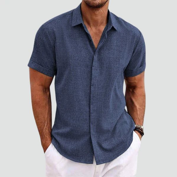 Men's Short Sleeve Linen Shirt Open Collar Summer Breathable