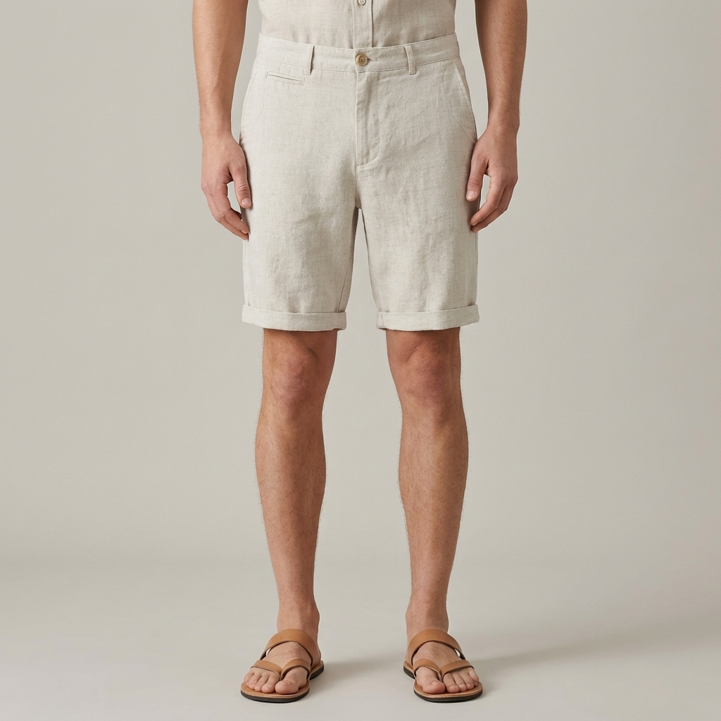 Men's Slim Fit Linen Shorts Elegant Summer Style Side Pockets