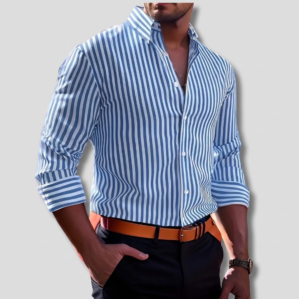 Men's Striped Cotton Shirt Relaxed Fit Everyday Casual Style