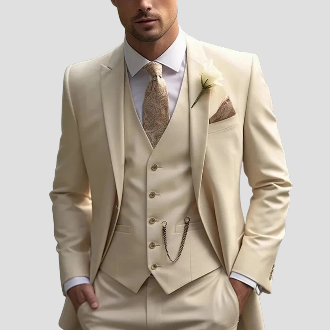 Men's Three-Piece Slim Fit Formal Suit Tailored for Weddings