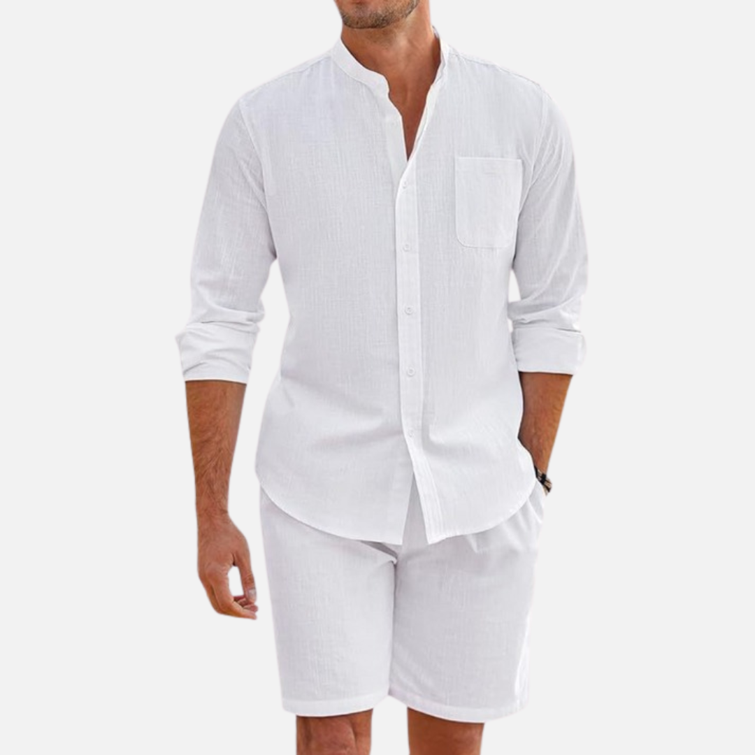 Men's Two-Piece Relaxed Linen Summer Outfit for Casual Wear - 1