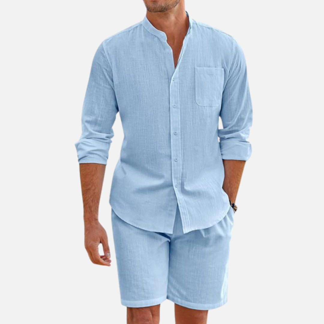 Men's Two-Piece Relaxed Linen Summer Outfit for Casual Wear - 2