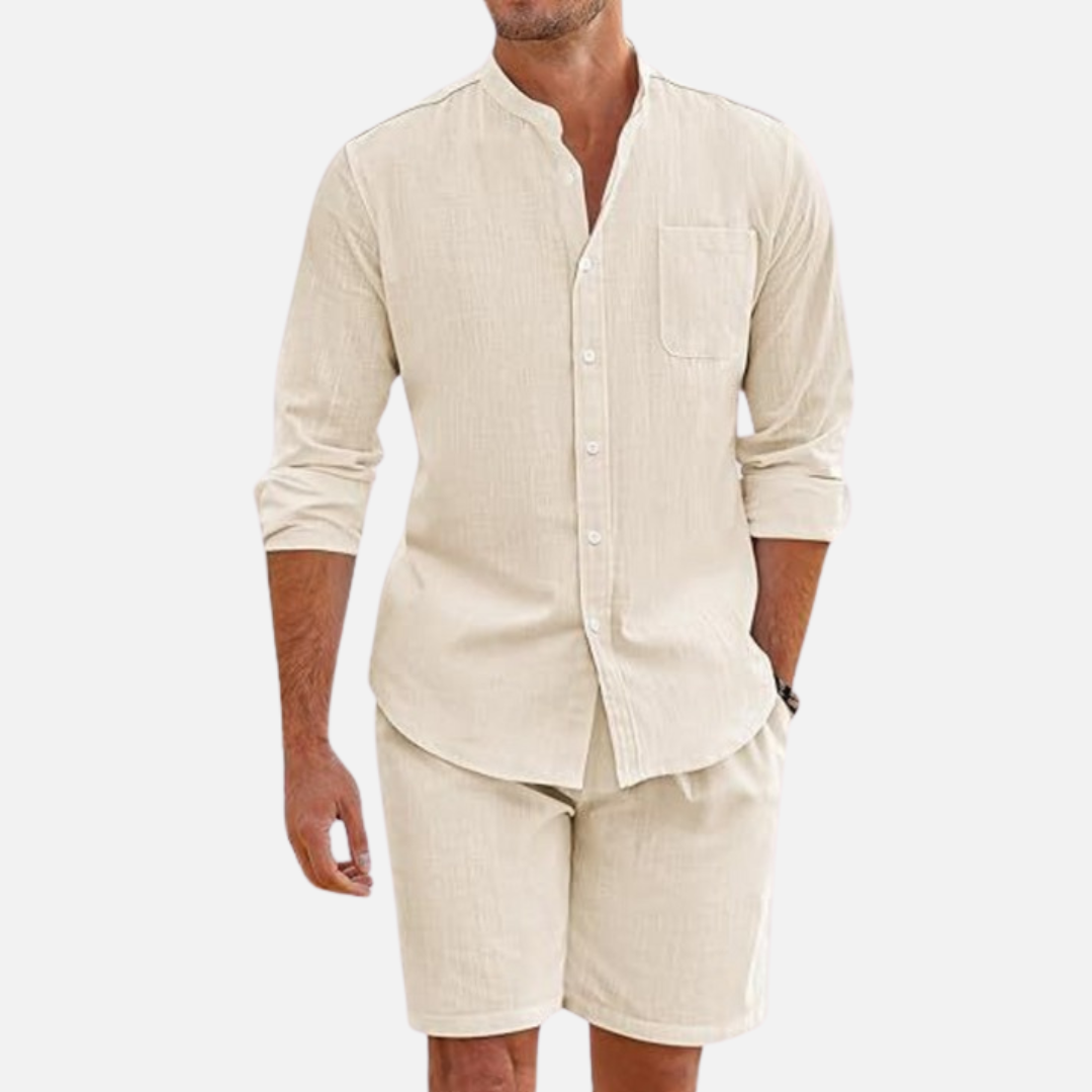 Men's Two-Piece Relaxed Linen Summer Outfit for Casual Wear - 3