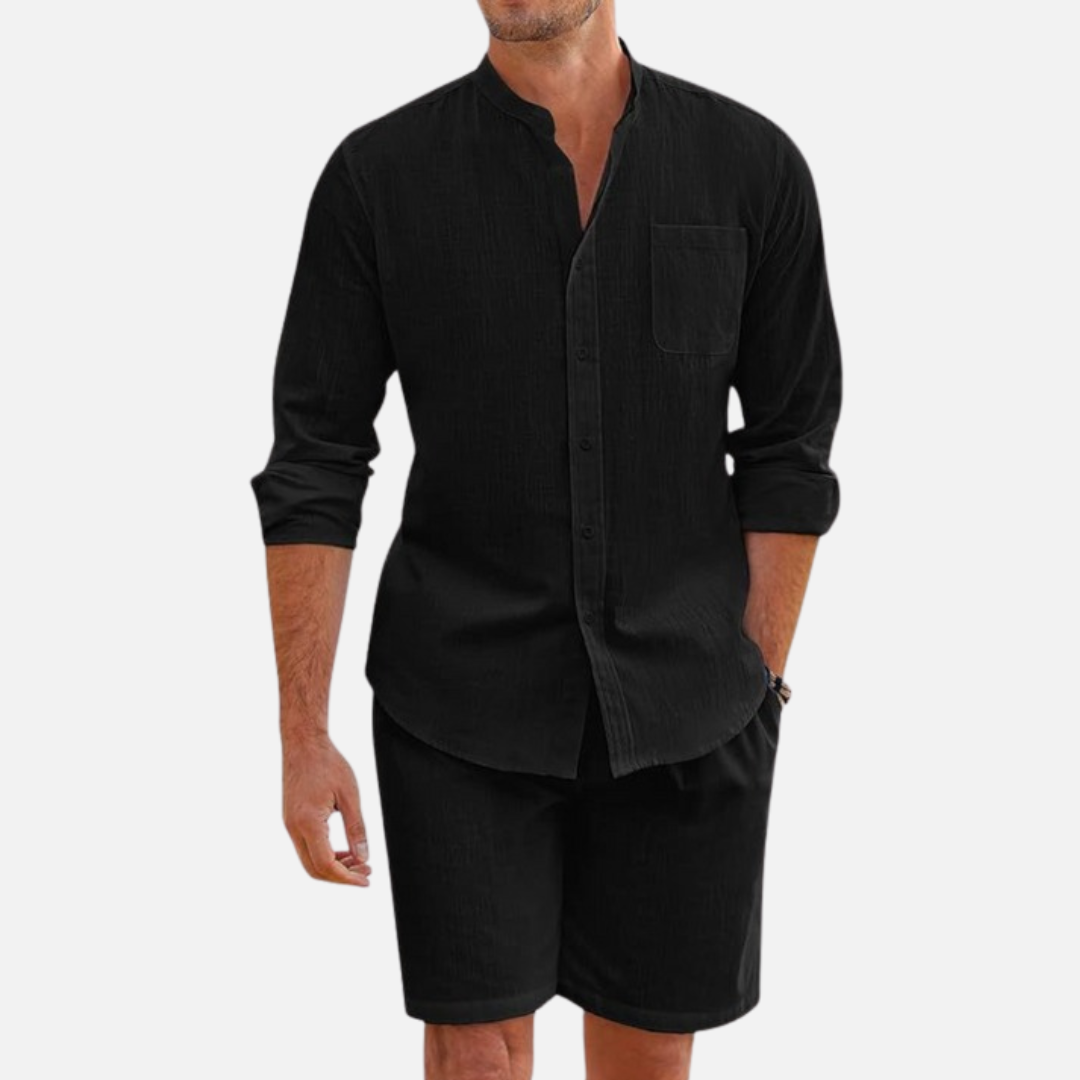 Men's Two-Piece Relaxed Linen Summer Outfit for Casual Wear - 4