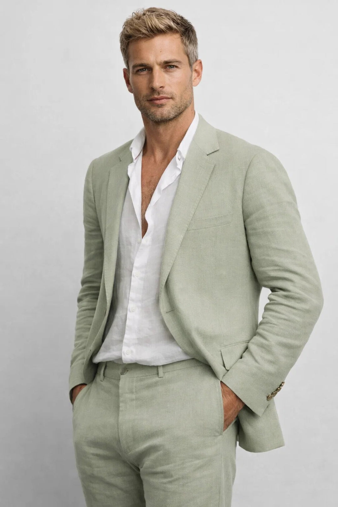 Men's Two-Piece Set Regular Fit Crew Neck Blazer Trousers