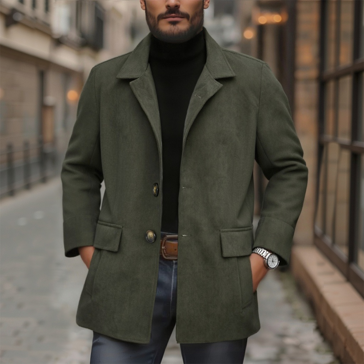 Men's Vintage Corduroy Coat Stand Collar Single Button Slim Fit