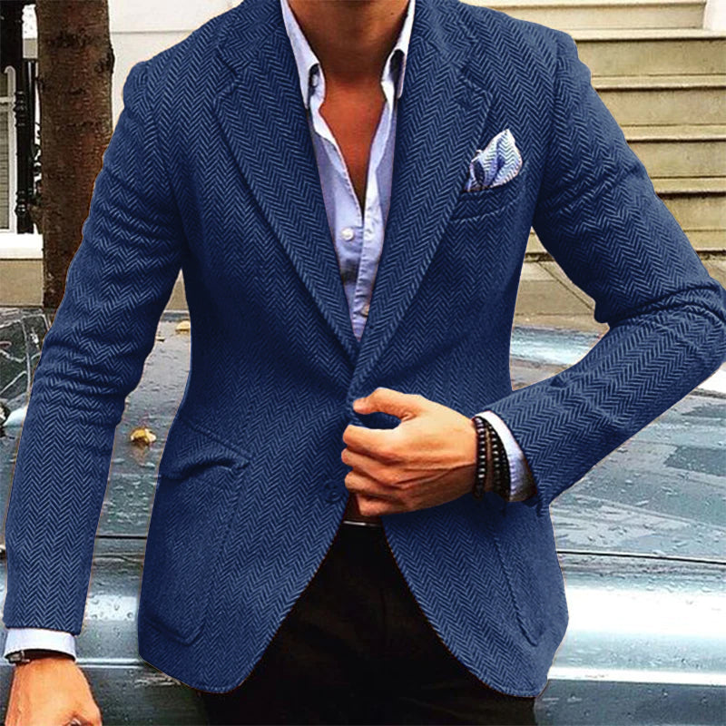 Men's Vintage Herringbone Wool Blend Blazer Smart Casual Jacket