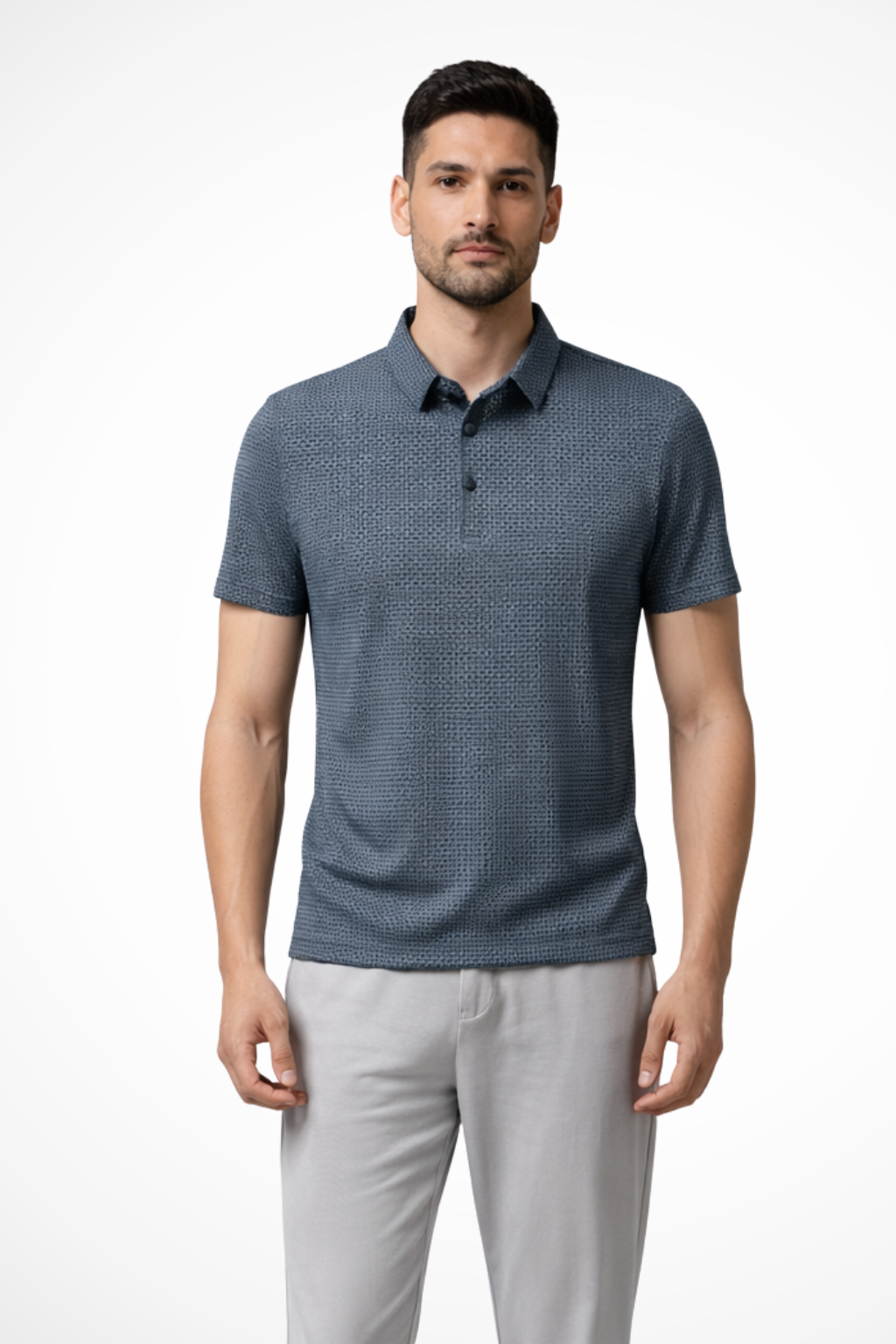 Men's Waffle Knit Polo Shirt Short-Sleeve for Smart Occasions