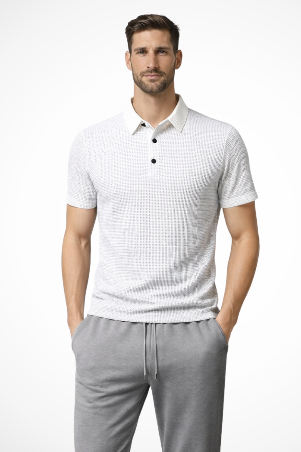 Men's Waffle Knit Polo Shirt Short-Sleeve for Smart Occasions