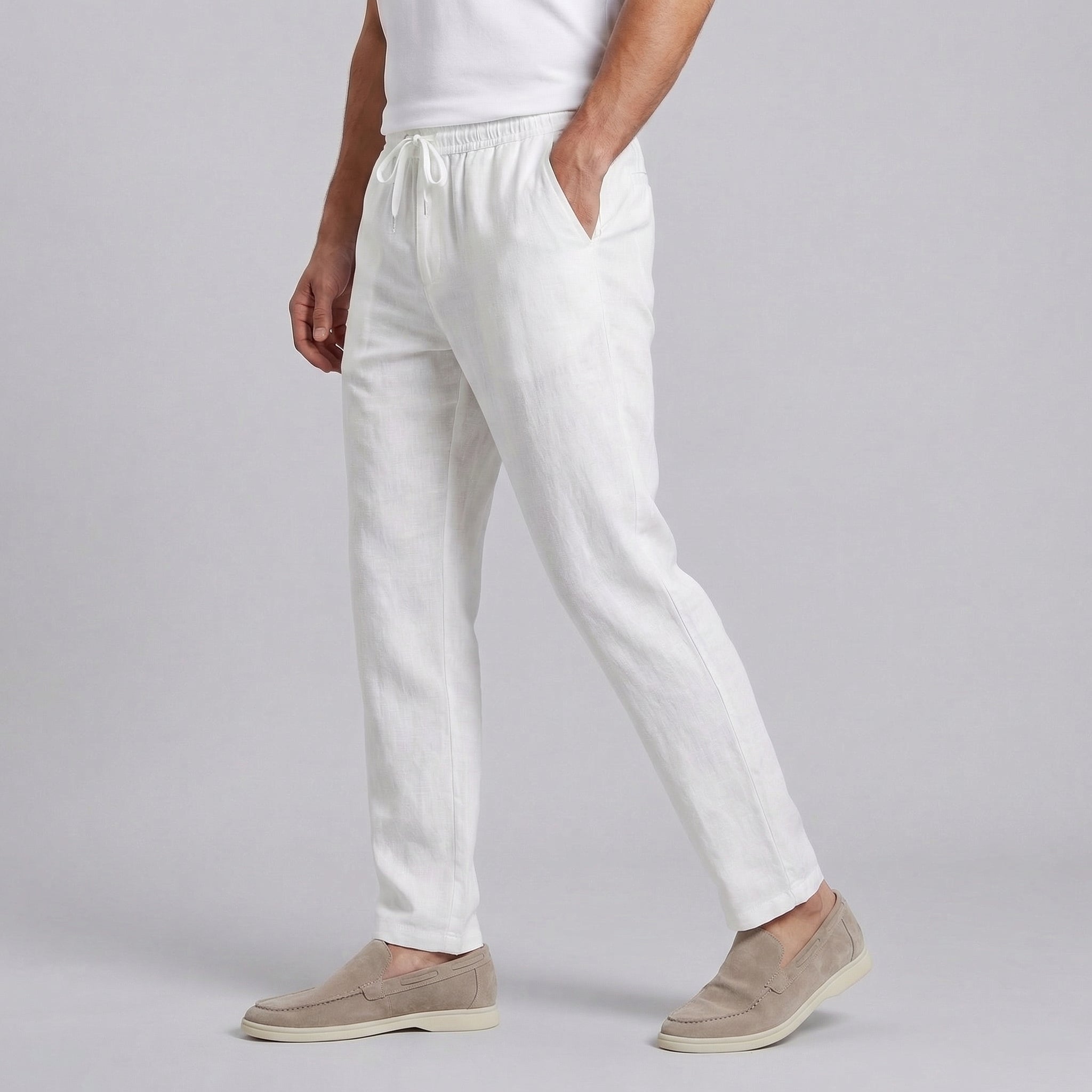 Men's Wide Leg Linen Trousers Casual Relaxed Comfort