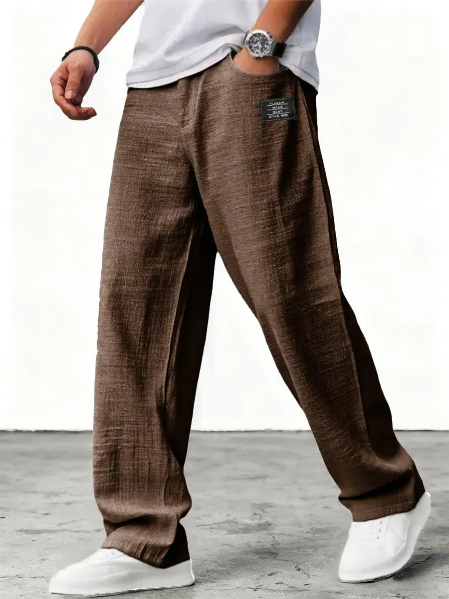 Men's Wide Leg Linen Trousers Relaxed Fit Breathable Summer Pants