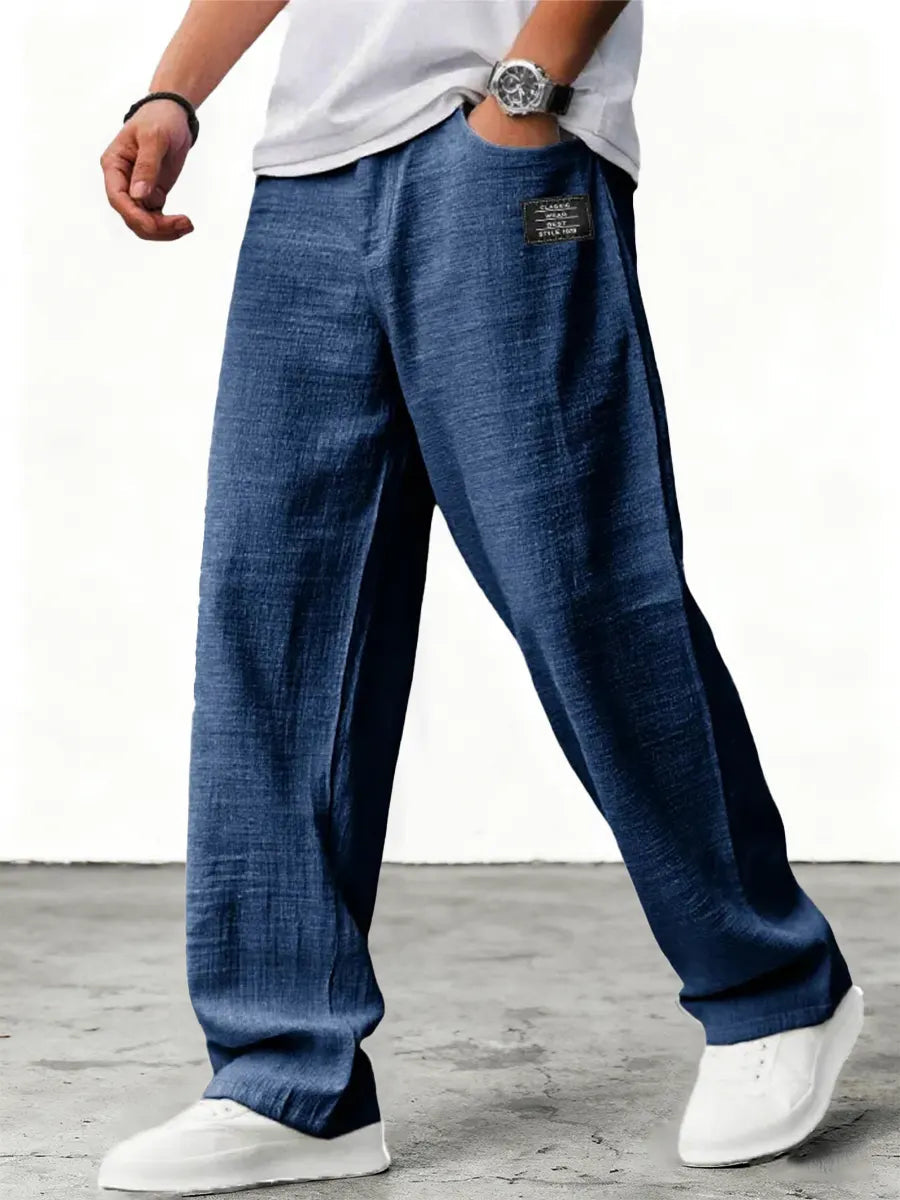 Men's Wide Leg Linen Trousers Relaxed Fit Breathable Summer Pants