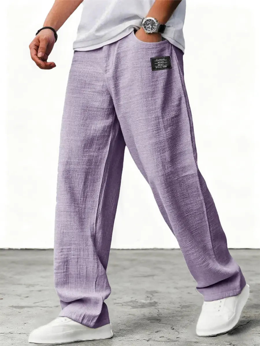 Men's Wide Leg Linen Trousers Relaxed Fit Breathable Summer Pants
