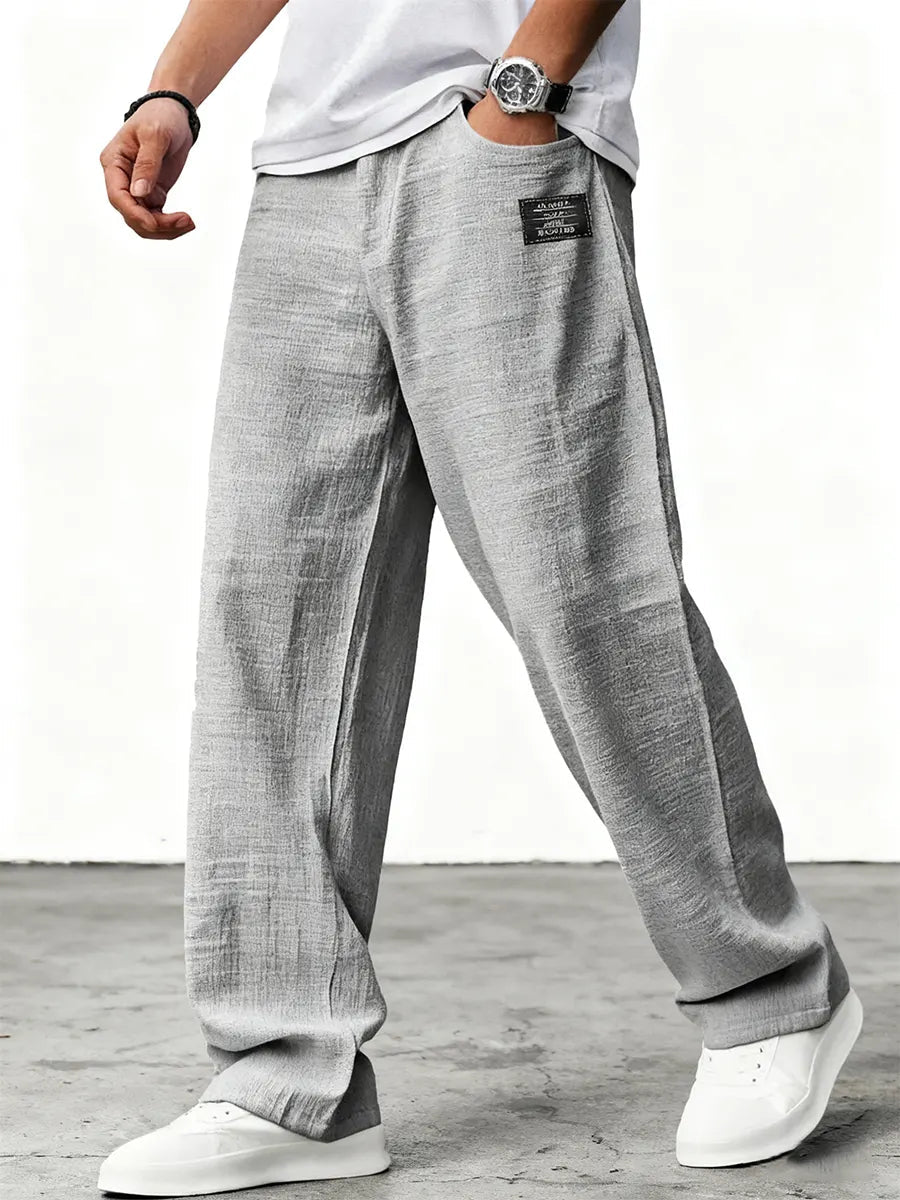 Men's Wide Leg Linen Trousers Relaxed Fit Breathable Summer Pants