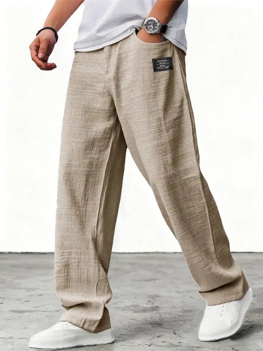 Men's Wide Leg Linen Trousers Relaxed Fit Breathable Summer Pants