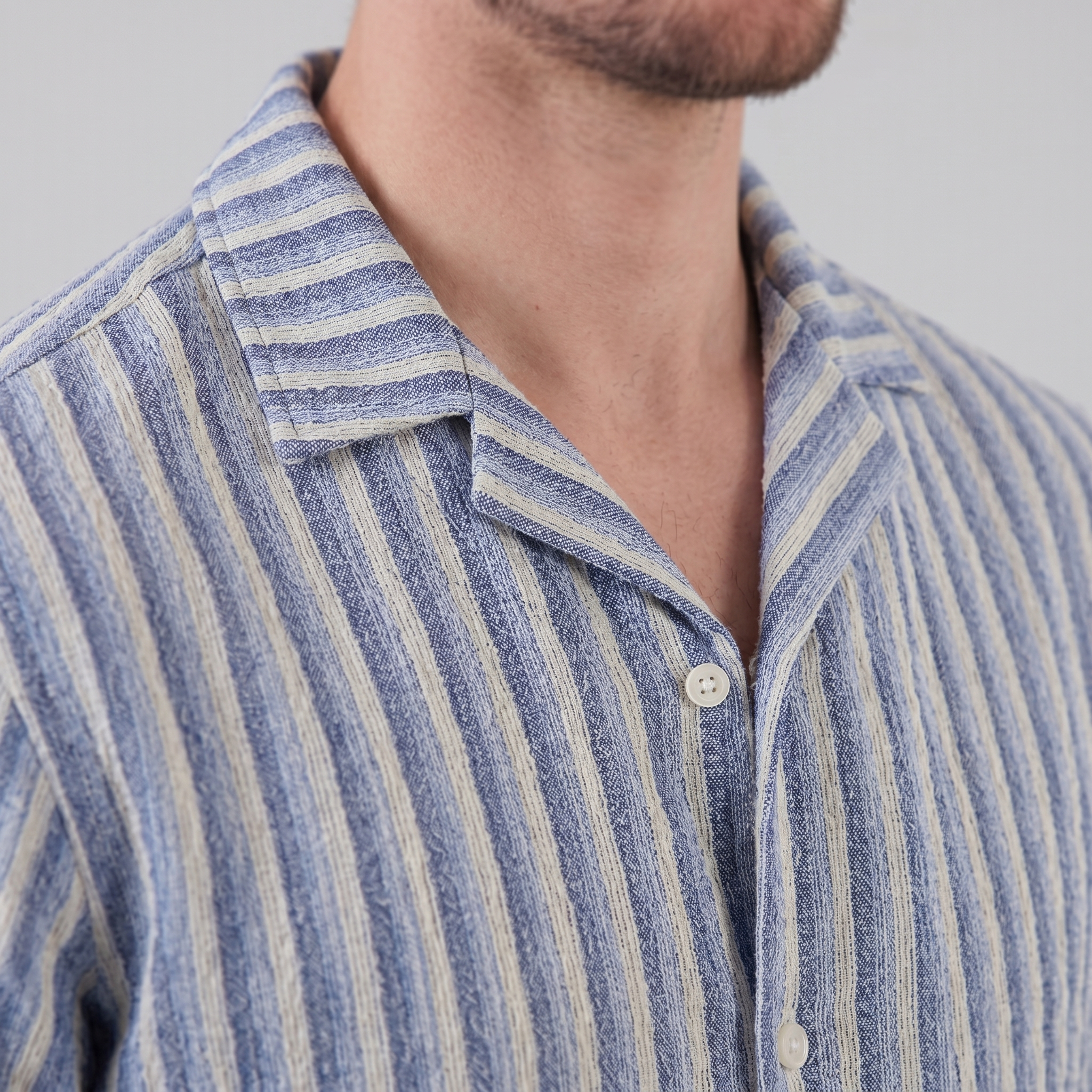 Men's Vertical Stripe Resort Shirt Camp Collar Relaxed Casual Summer