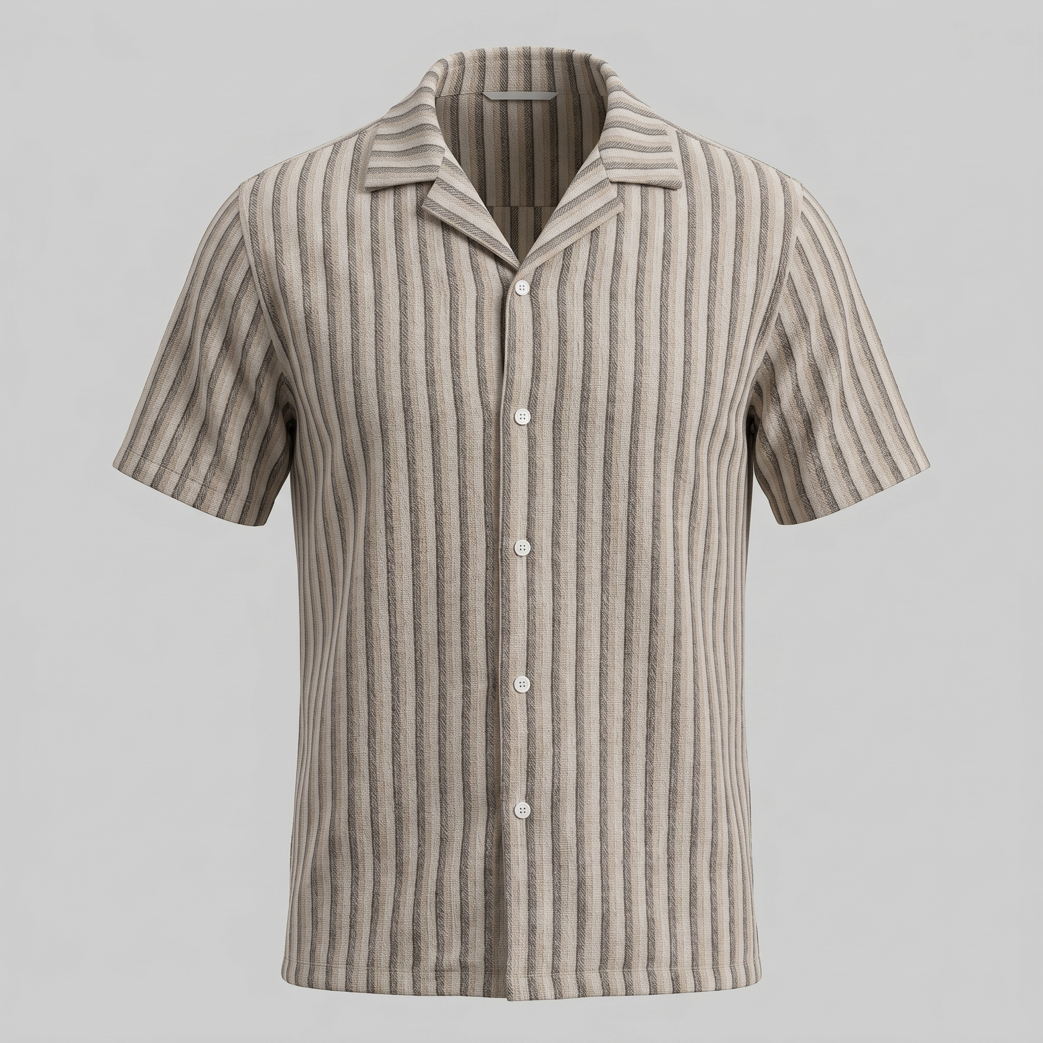 Men's Vertical Stripe Resort Shirt Camp Collar Relaxed Casual Summer