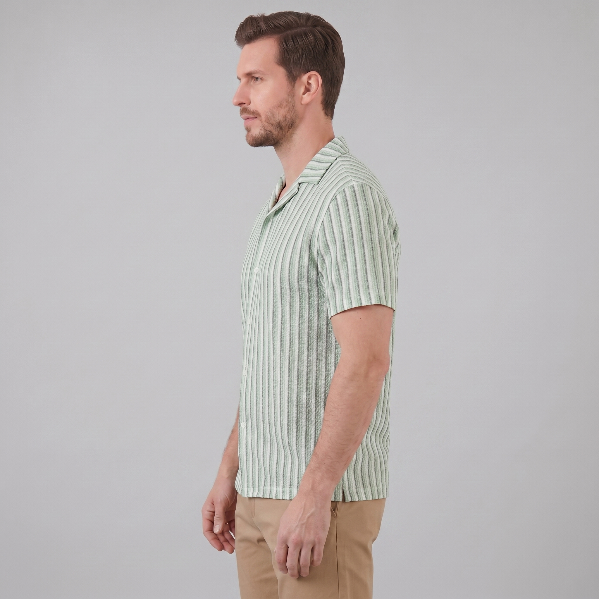 Men's Vertical Stripe Resort Shirt Camp Collar Relaxed Casual Summer