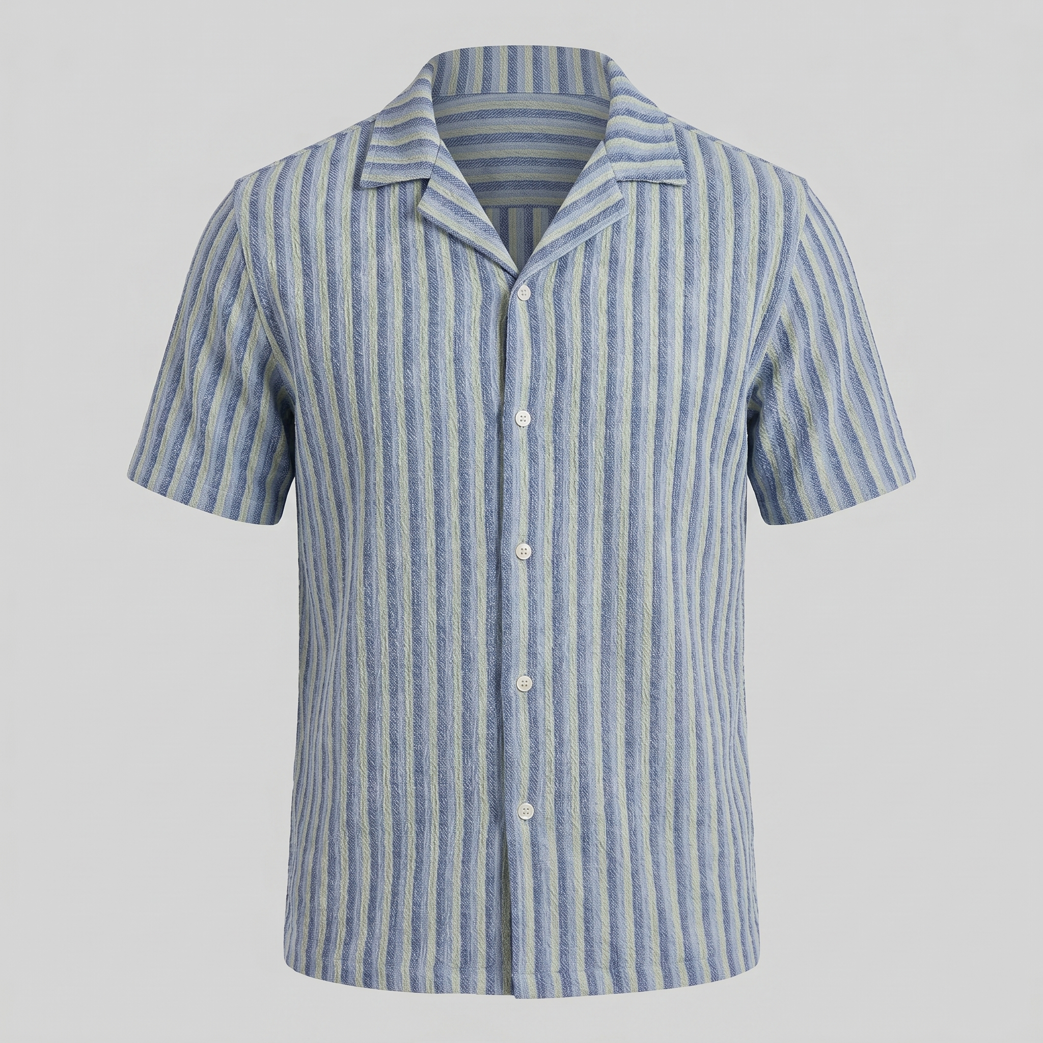 Men's Vertical Stripe Resort Shirt Camp Collar Relaxed Casual Summer