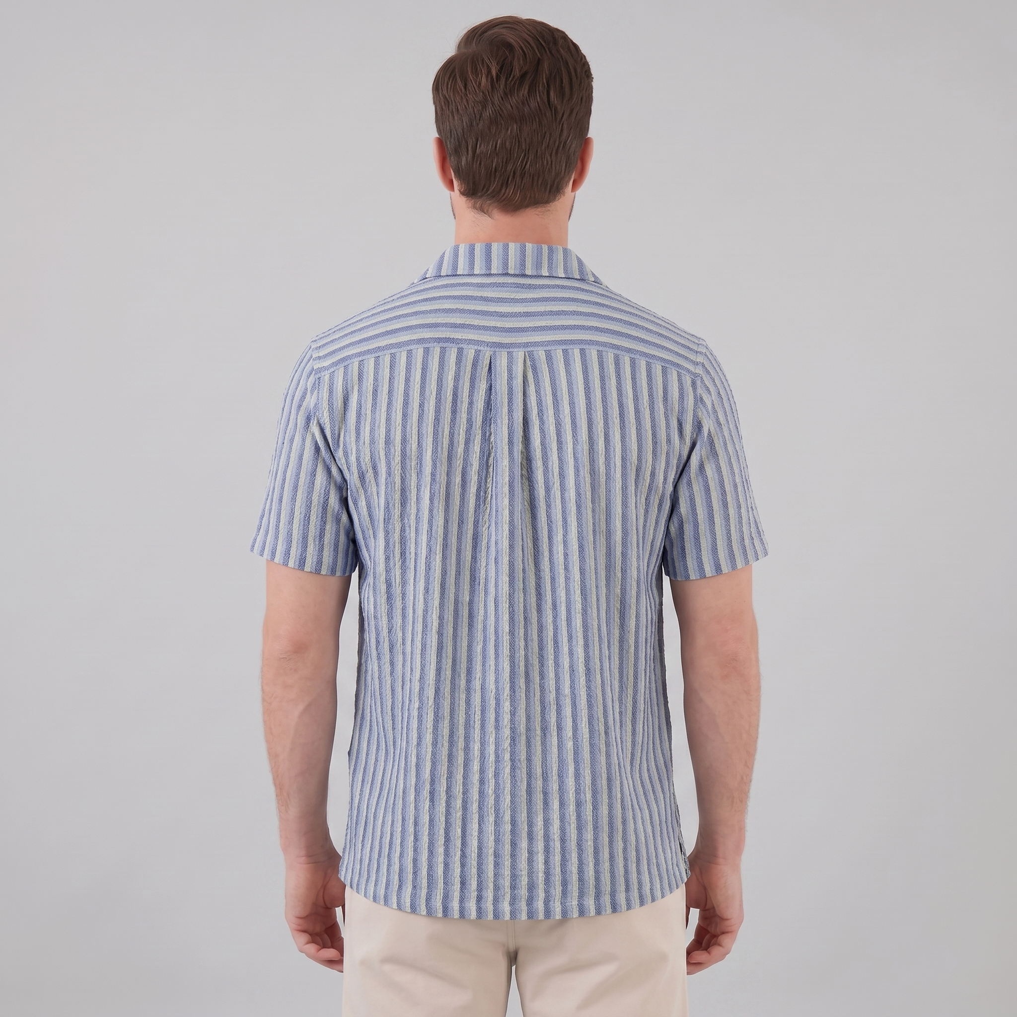 Men's Vertical Stripe Resort Shirt Camp Collar Relaxed Casual Summer