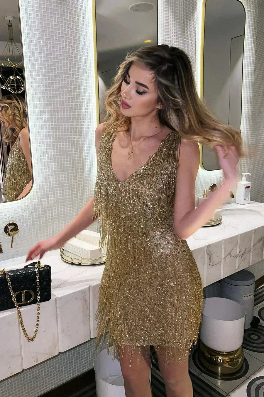 Women's Sparkle Short Dress Sequin Evening Party Glamour - 6