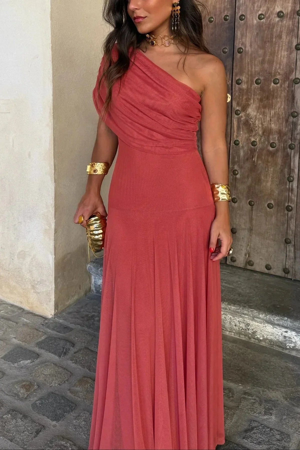 Women's Fluid Summer Dress Lightweight Breathable Flattering Shoulder