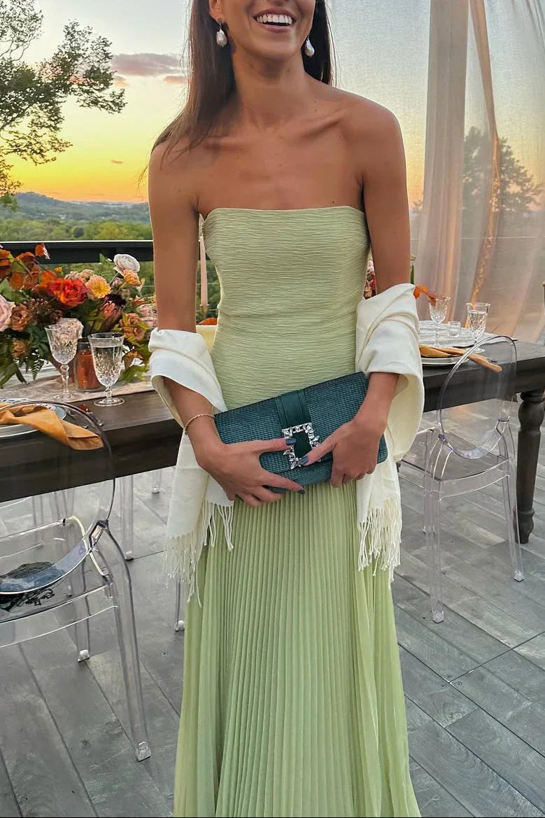 Women's Pleated Maxi Dress Fitted Fluid Formal Wedding