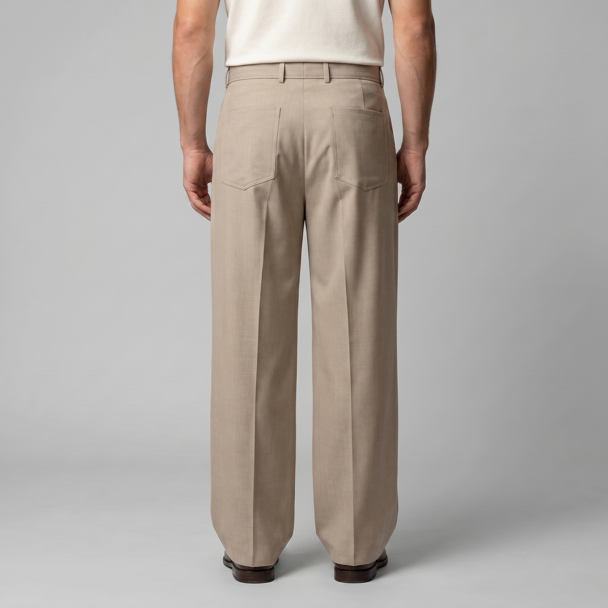 Men's Tailored Wide-Leg Trousers Belted Elastic Waist Smart Casual