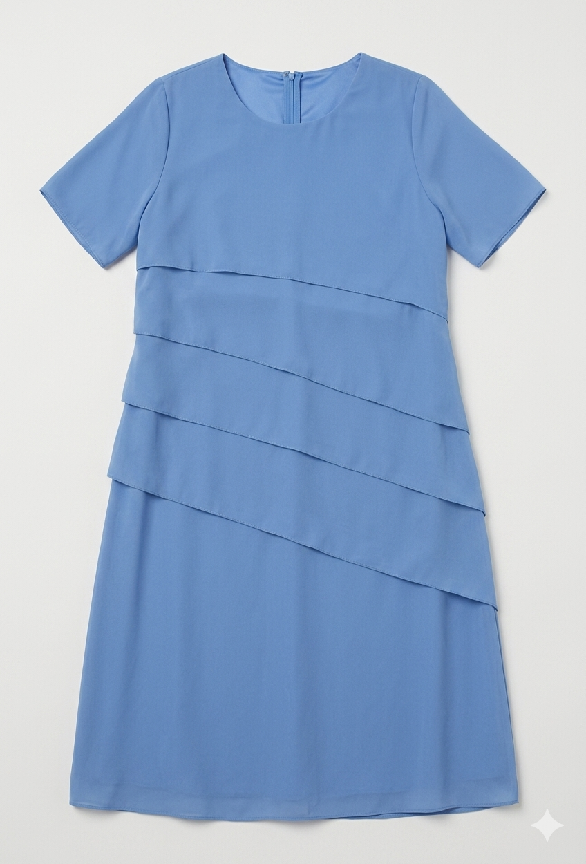 Women's Chiffon Evening Dress with Layered Short Sleeve Detail - 2