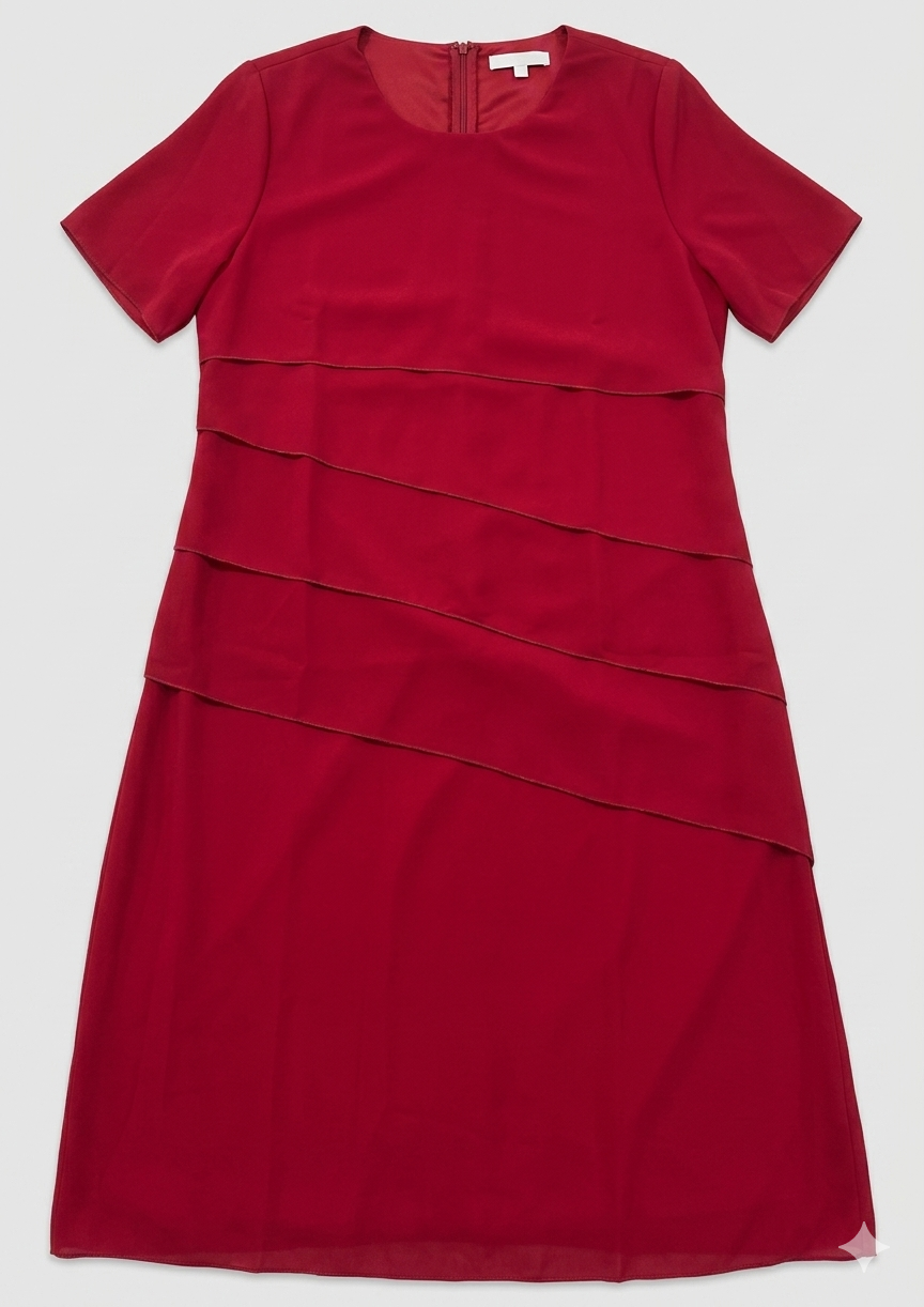 Women's Chiffon Evening Dress with Layered Short Sleeve Detail - 3