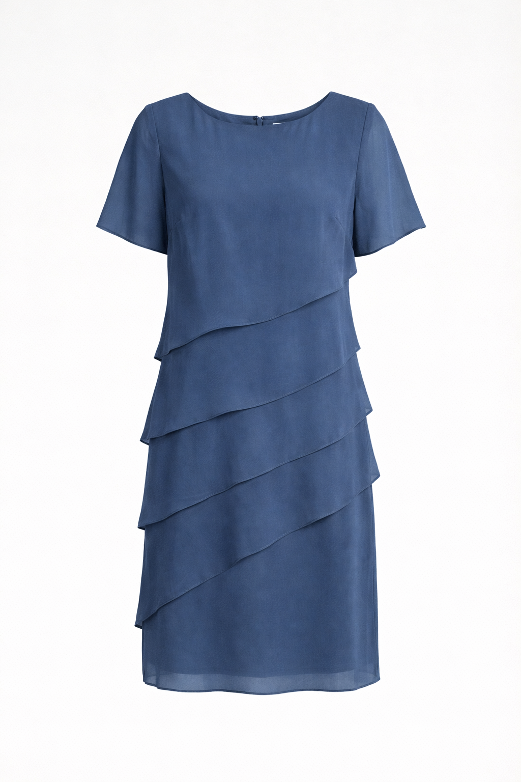 Women's Chiffon Evening Dress with Layered Short Sleeve Detail - 7
