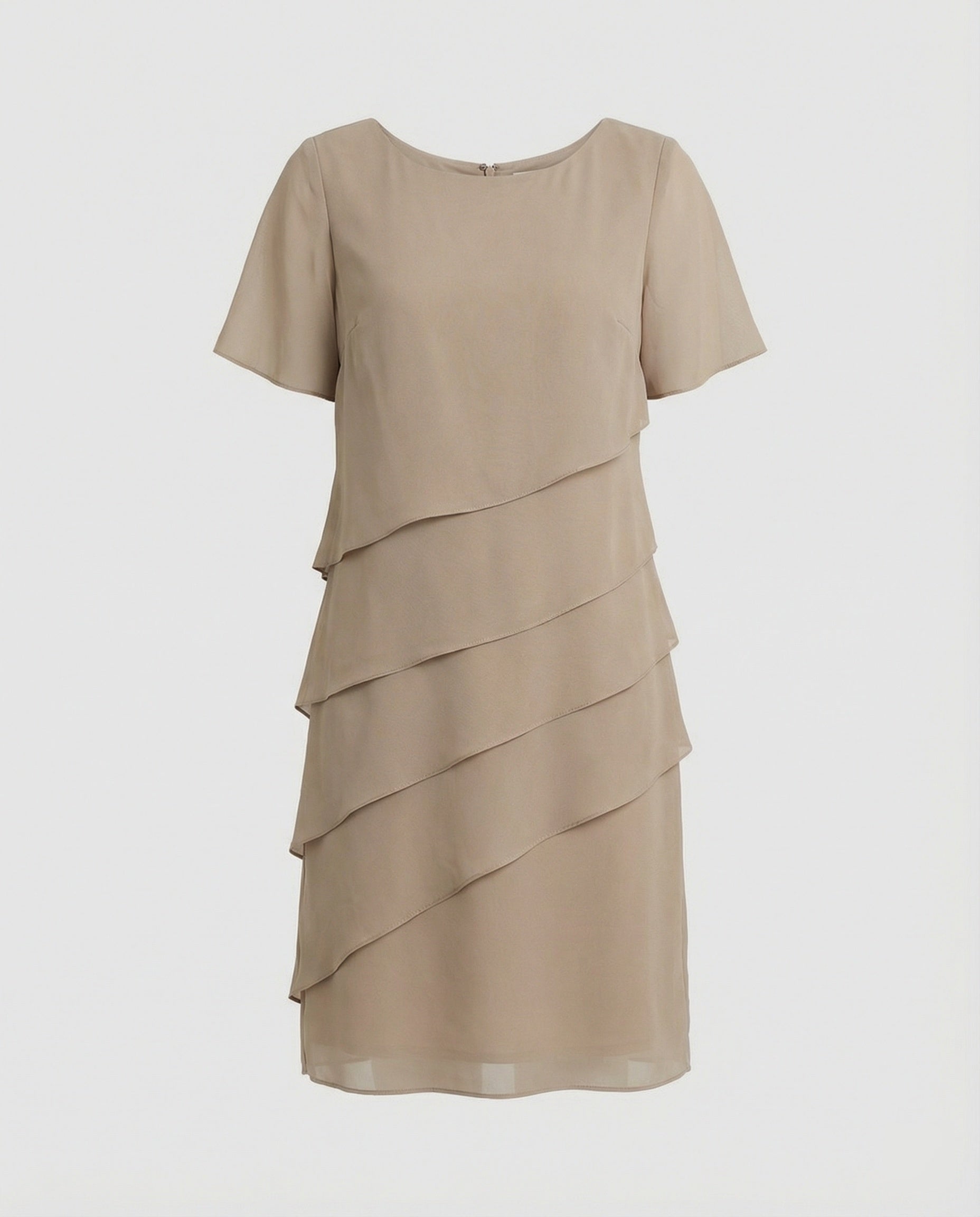 Women's Chiffon Evening Dress with Layered Short Sleeve Detail - 9